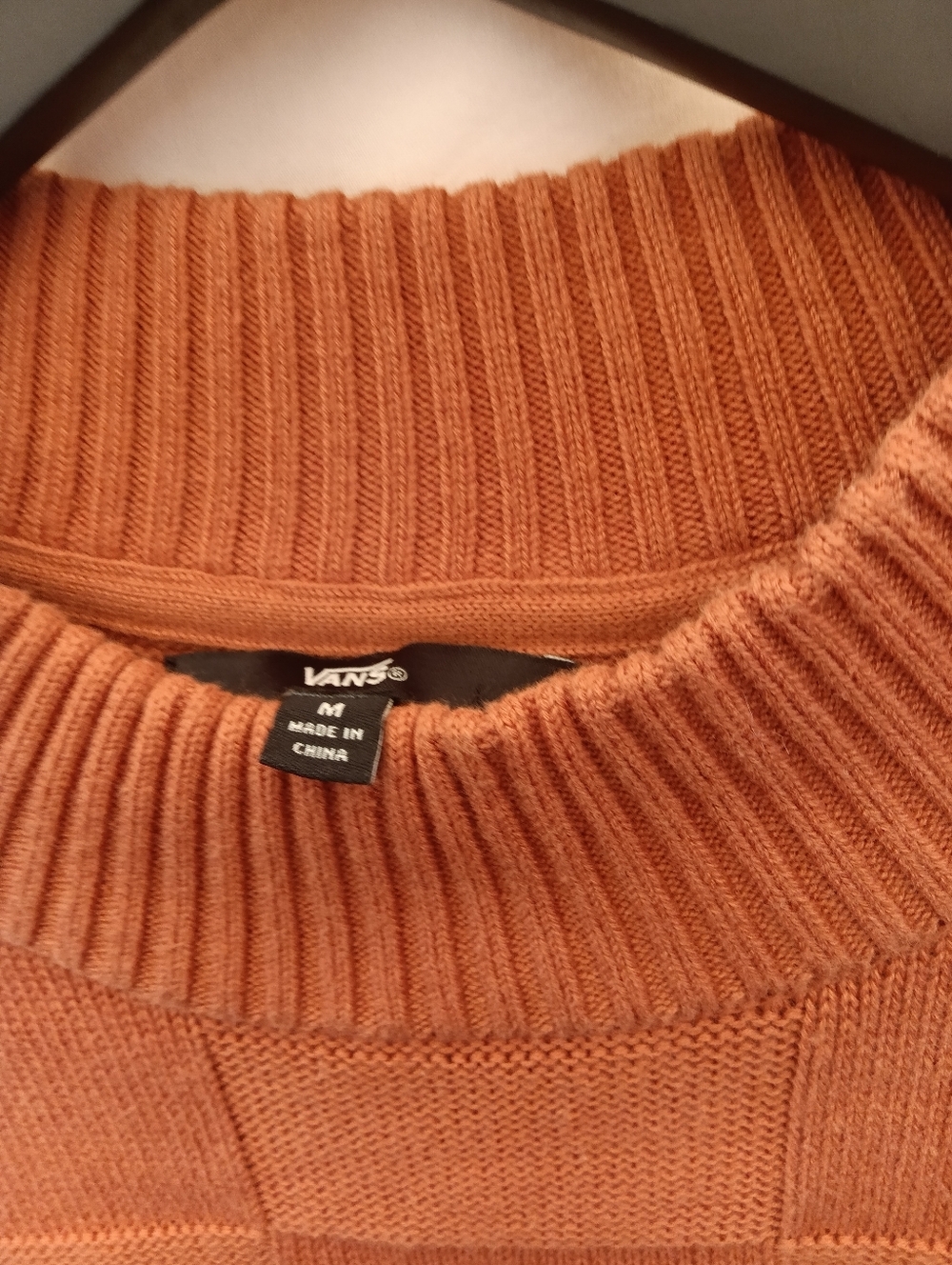Vans Cammile Cropped Sweater Orange Checkered Knit Boxy Fit 100% Cotton - Picture 3 of 5